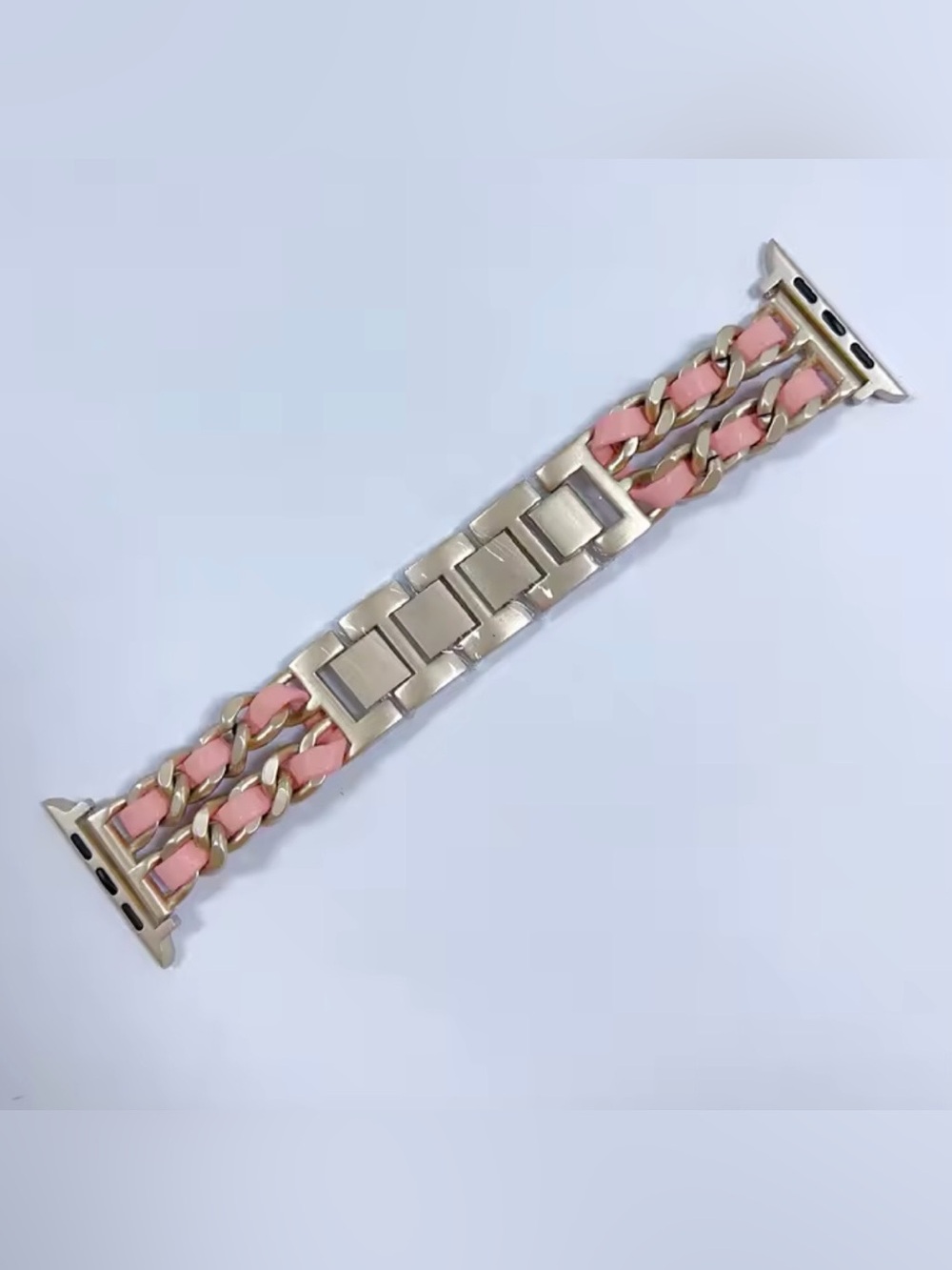 New silver and pink Chain-Link Leather band for Apple Watch 38-49mm